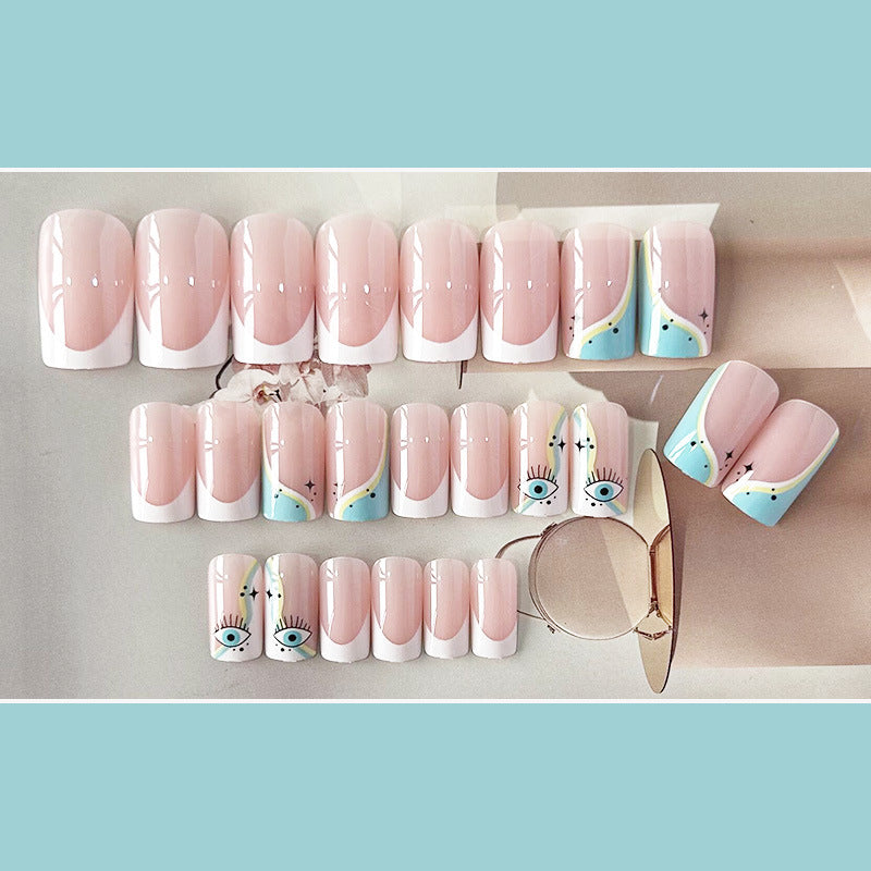 蓝色瞳孔穿戴甲眼睛nails 法式跨境美甲片外贸假指甲长甲美甲贴片