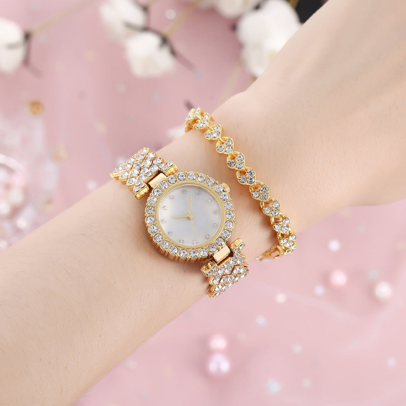 Fashion women's watchNew Diamond Bracelet Watch Two-Piece Suit Women's Fashion Watch Trend Women's Watch with Rhinestones Cross-Border Hot Quartz Watch