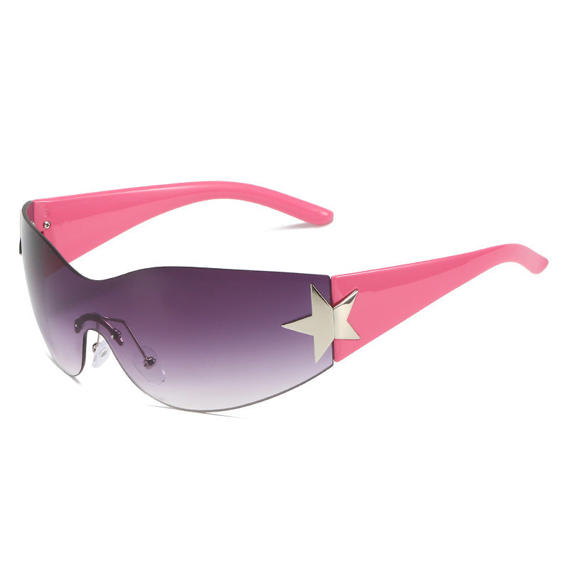 Women's fashion glasses 新款连体无框墨镜 欧美潮流弧形个性太阳镜时尚骑行户外眼镜批发