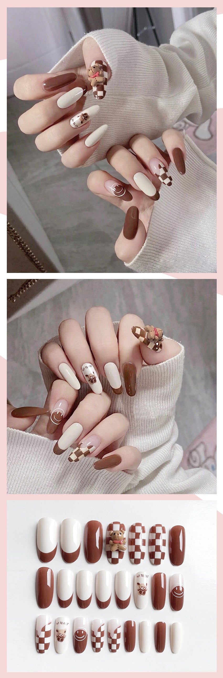 Fashion  nail Wearable Nail Sticker Cute Bear Wear Nail Polish Nail Shaped Piece Removable Nail Patch Finished X60