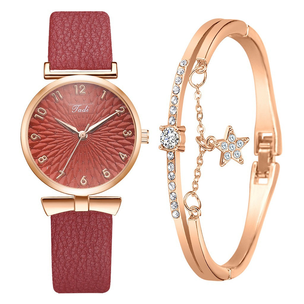 Fashion women's watch2021 AliExpress Cross-Border Hot Korean Style Trendy Simplicity Personalized Bow Women's Bracelet Watch Suit Wholesale