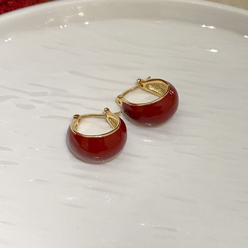 新年红银针流苏耳环过年喜庆高级感耳钉新款复古小众百搭耳饰批发