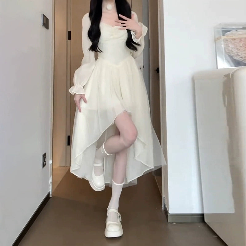 Fashion women's wear Small White Dress Female 2024 New Early Spring Wear Tea Break French Fairy First Love Princess Long Dress