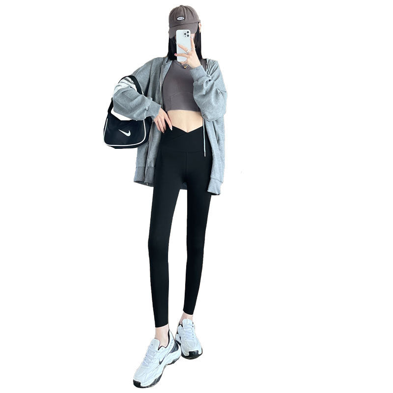 The fifth generation Fashion women's wear Cross Waist Shark Pants   Skinny Yoga Pants High Waist Shaping Yoga Weight Loss Pants Outerwear Leggings