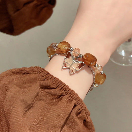美拉德滴油蝴蝶双层手链 复古小众百搭手串个性设计感手饰批发女