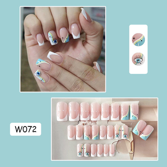 蓝色瞳孔穿戴甲眼睛nails 法式跨境美甲片外贸假指甲长甲美甲贴片