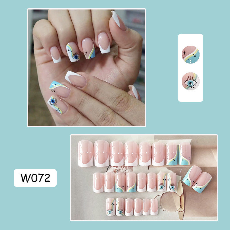 蓝色瞳孔穿戴甲眼睛nails 法式跨境美甲片外贸假指甲长甲美甲贴片