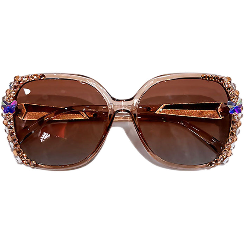 Women's fashion glasses 2023欧美新款偏光水钻太阳镜ins防晒防紫外线墨镜女大脸显瘦带钻