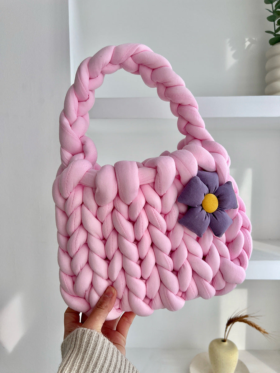 Dopamine Bag Free shipping Tattoo Dopamine flower Icelandic wool bag DIY hand-woven bag thick wool material bag hand-woven homemade women's bag