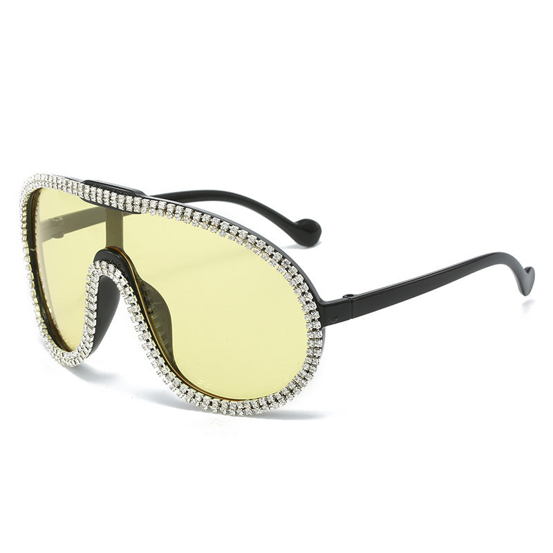 Women's fashion glasses 新款镶钻时尚潮流连体太阳镜跨境网红舞台户外拍照墨镜欧美个性潮