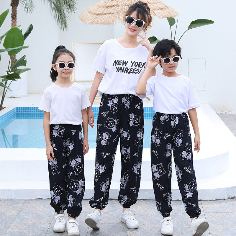Free shipping   Summer women's mosquito pants made of cotton Thin bloomers for boys and girls Family pants Middle and small children Pajama pants