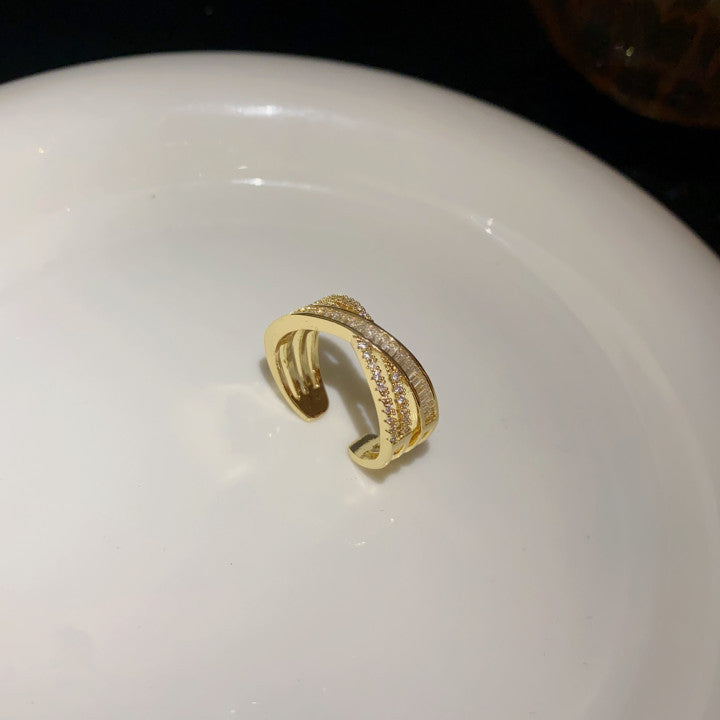 简约锆石几何开口戒指轻奢小众高级感食指戒网红百搭时尚手饰批发
