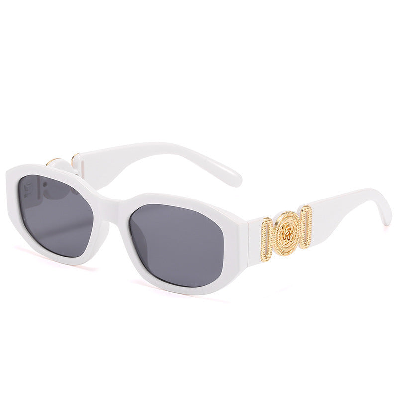 Women's fashion glasses 2024新款小方框太阳镜 欧美潮流人头同款多边形眼镜 个性花纹墨镜