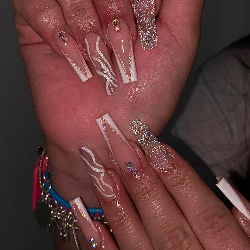 炫彩小钻穿戴甲法式nails 跨境美甲片外贸假指甲棺材甲型美甲贴片