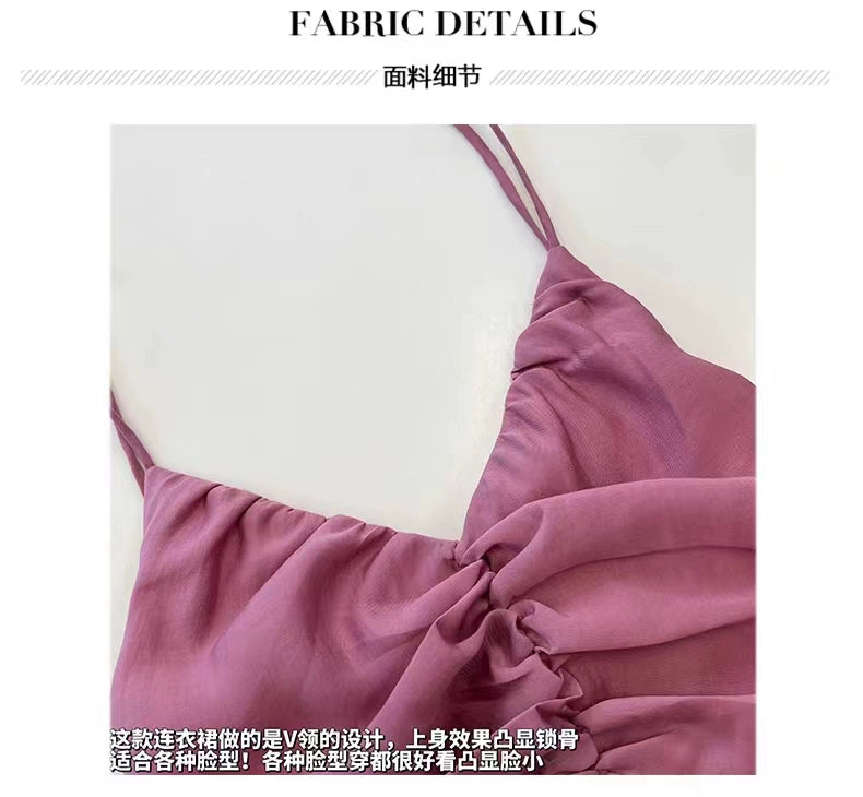 Fashion women's wear Beautiful Dopamine Special-Interest Design Lace-up Pleated Backless Vacation Style Sling Dress High-Grade Sense Temperament Long Dress