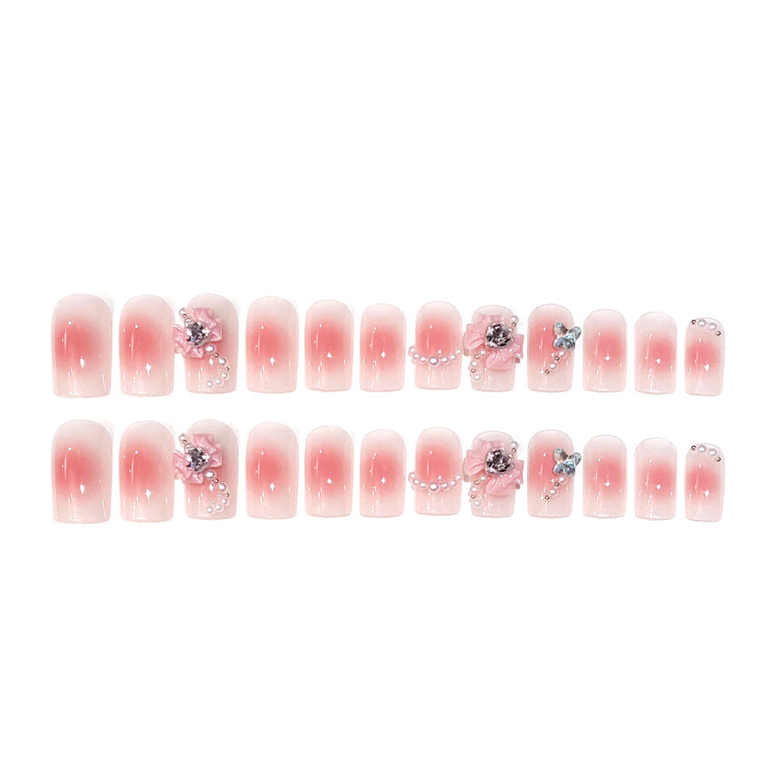 Fashion  nail Handmade Manicure Wear Nail Cute Pure Desire Wind Rhinestone Nail Patch Wear Nail Bow Nail Stickers U14