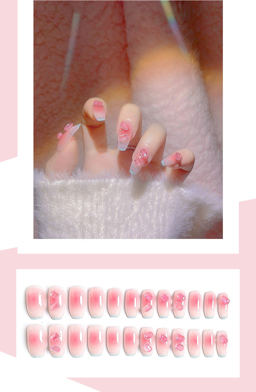 Fashion  nail Hot Rock Candy Cube Diamond Manicure Fake Nails Fairy Sweet Short Blush Square Diamond Wear Manicure Y53