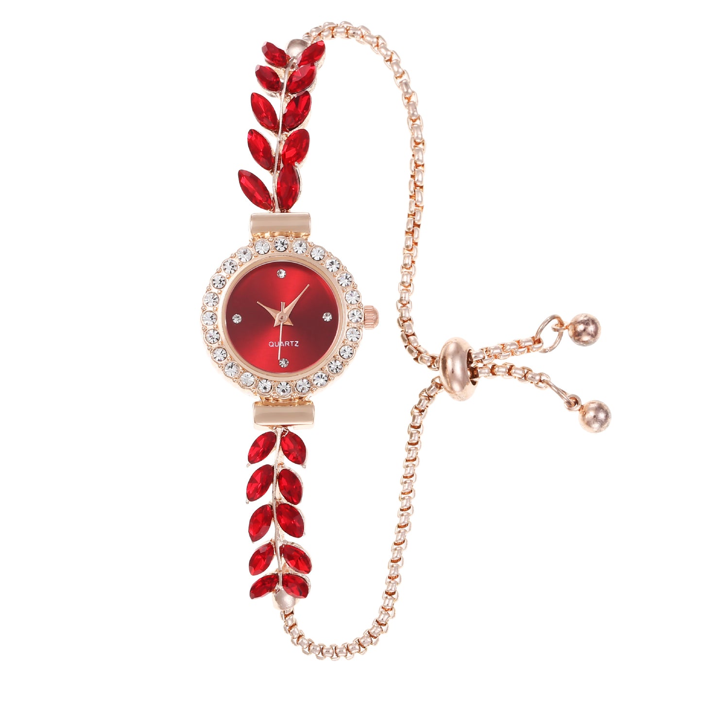 Fashion women's watch2023 New Wholesale Korean Fashion Green Leaf Diamond round Women's Watch Free Adjustment Bracelet Women's Watch