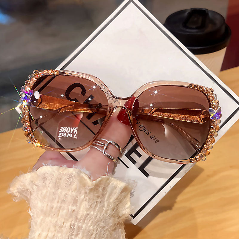 Women's fashion glasses 2023欧美新款偏光水钻太阳镜ins防晒防紫外线墨镜女大脸显瘦带钻