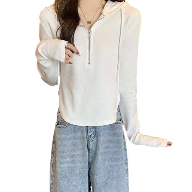 Dopamine tops Free shipping Tattoo Hooded sweater women's long-sleeved autumn new Korean version large size slim-fitting short zipper versatile and thin top women