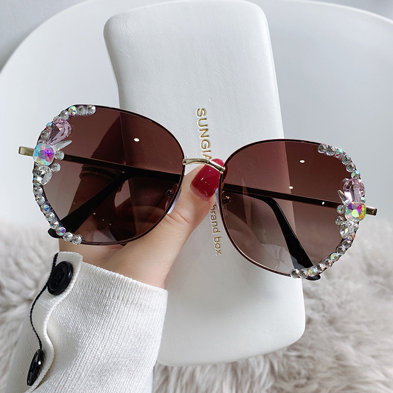 Women's fashion glasses 2022新款偏光镶钻女士墨镜潮遮阳ins太阳眼镜时尚多边形大框眼镜