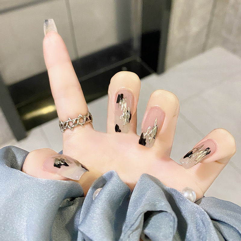 流星坠落银色亮面春夏穿戴甲指甲贴片美甲片假指甲美甲贴成品甲片