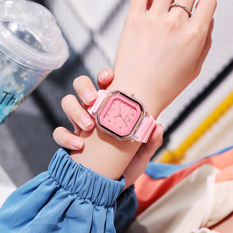 Fashion women's watchSpring and Summer Watch Women's Square Watch Student Children's Watch Silicone Diamond Fashion Wholesale Women's Watch
