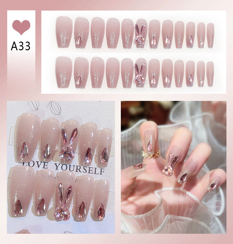 Fashion  nail Handmade Wear Nail Wholesale Internet Hot Diamond in the Debris Butterfly Glitter Nail Tips Finished Product Nail Patch Jelly Glue