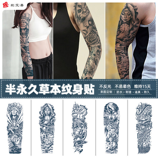 Free shipping Tattoo Factory in Stock Wholesale Herbal Juice Full Arm Tattoo Sticker Waterproof Sweat-Proof Imitation Tattoo Semi Permanent Tattoo Sticker
