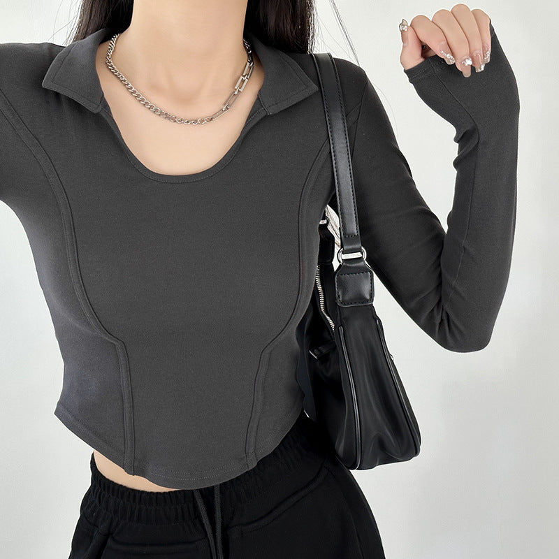 Fashion women's wear Women's Long-Sleeved T-shirt Autumn 2024 New Slim-Fit Slimming Bottoming Shirt Design Sense Niche Small Shoulder Top