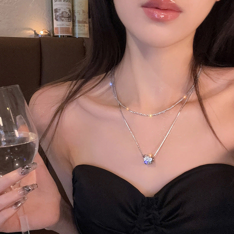 锆石圆圈双层项链ins简约设计感毛衣链时尚百搭冷淡风饰品批发女