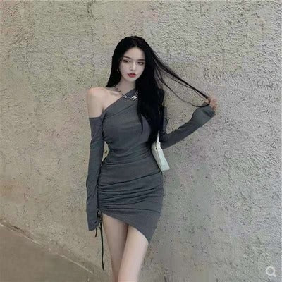 Free shipping   new sexy off-the-shoulder temperament slim-fitting hip skirt short skirt slim tight black dress trendy