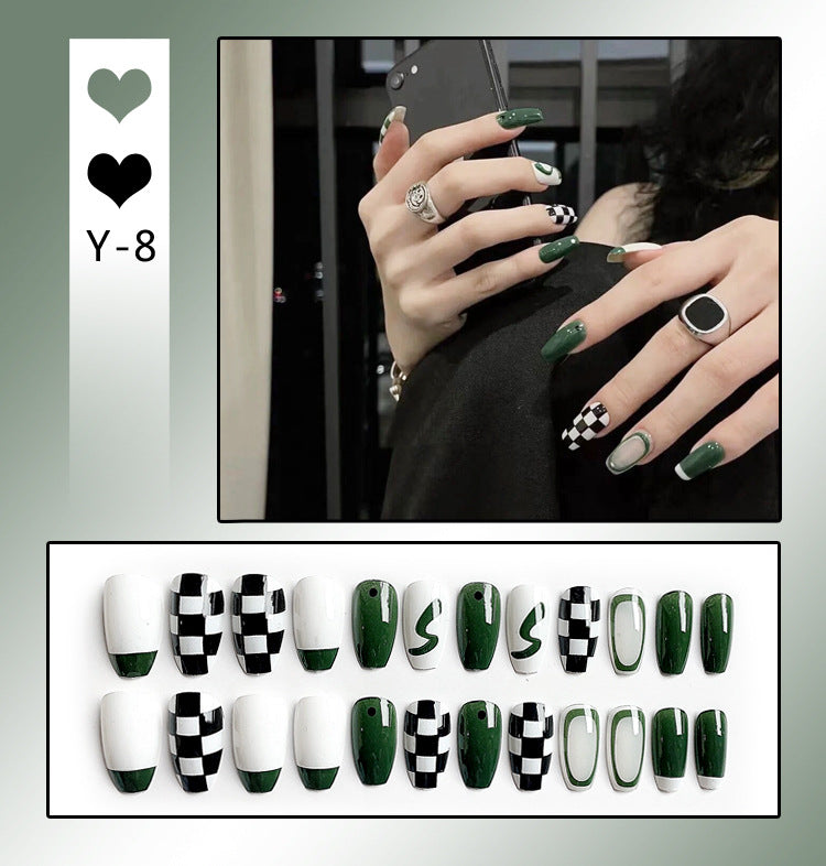 Fashion  nail Wearable Nail Sticker Chessboard Grid Wearable Nail Sheet Nail Shaped Piece Removable Nail Patch Finished Nail