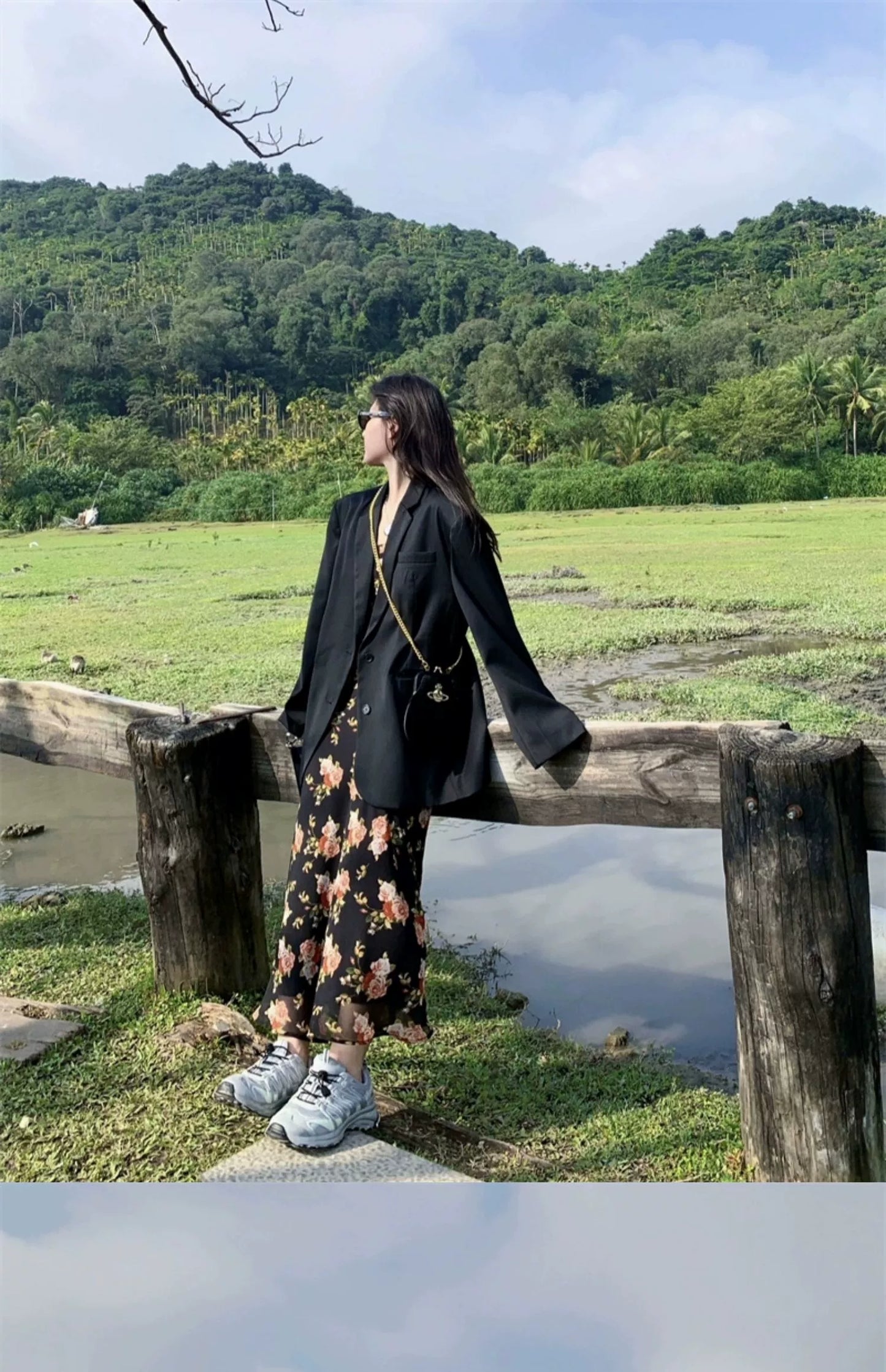 Fashion women's wear Tea Break French Floral Strap Dress Women's Summer Small Flounced Sleeve Tight Waist Fishtail Hip Skirt Seaside Holiday Beach Skirt