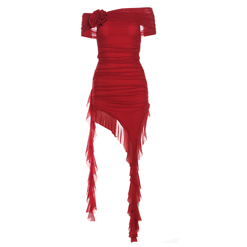 Free shipping  spring new women's clothing solid color slim-fitting high-waisted fashion one-word neck tube top dress women dress