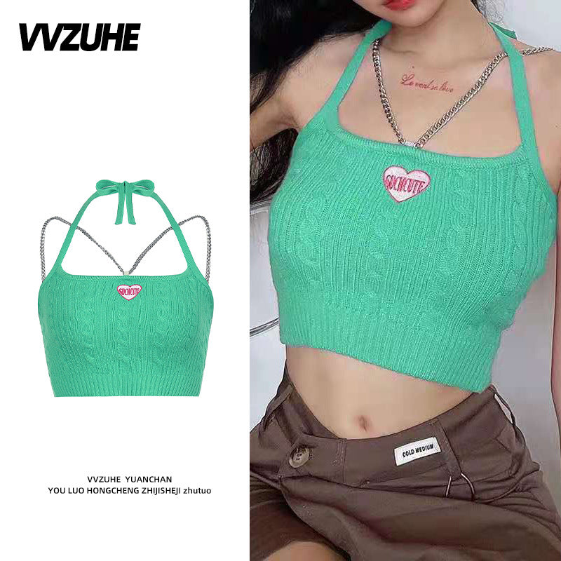 Dopamine tops Free shipping Tattoo Pink Dopamine Wear Seaside Small Suspender Female Sexy Neck Wear Vest Sweet Spicy Thai Top Spice Girl Summer