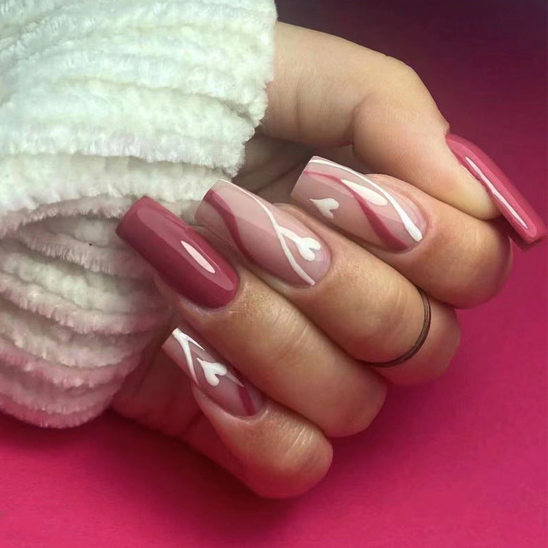 浆果线条穿戴甲白色nails 几何跨境美甲片外贸假指甲长甲美甲贴片