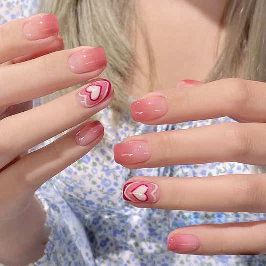 Fashion  nail Wear Armor Nail Stickers Nail Patch Fake Nails Removable Love Heart Short Nail Sticker Y48