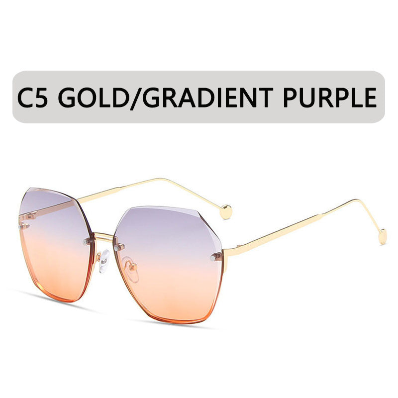 Women's fashion glasses 2024 新款跨境大框金属无框太阳镜欧美多边形切边海洋片女士墨镜