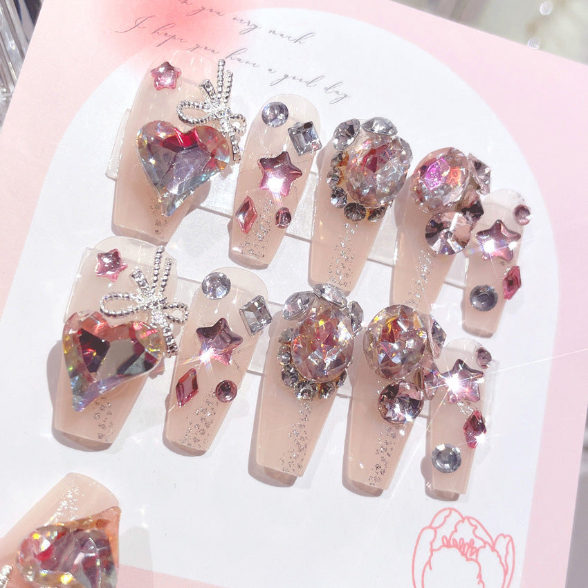 Fashion  nail New Nail Beauty Wear Nail Ins Advanced Pure Desire Wind Rhinestone Nail Patch Wear Nail Diamond Nail Stickers U6