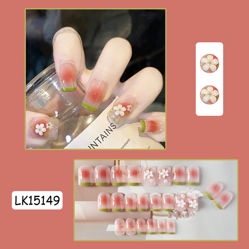 腮红小花穿戴甲夏日指甲贴片法式美甲片清新假指甲美甲贴片成品甲