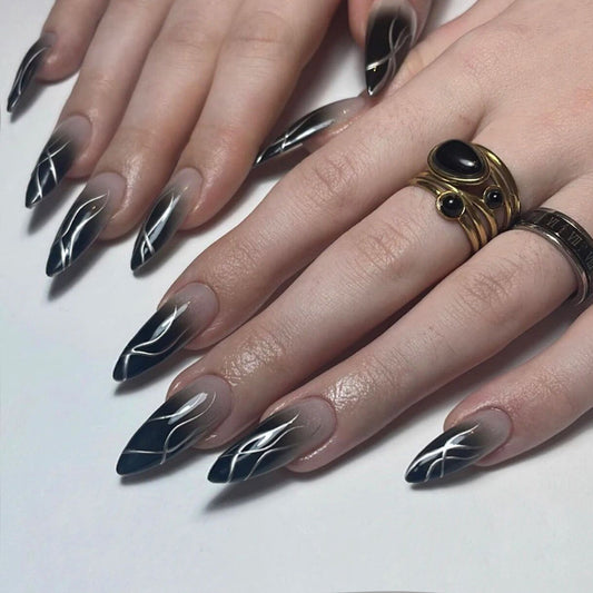 Fashion  nail European and American Nails Fashion Elegant Corrugated Color Flash Nail Beauty Gradient Pointed Fake Nails Hot Girl Wear Nail W15