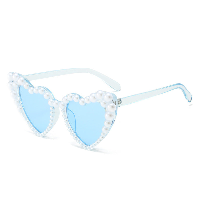 Women's fashion glasses 2023爆款心形珍珠太阳镜 个性百搭心形喜欢网红奢华甜美爱心墨镜