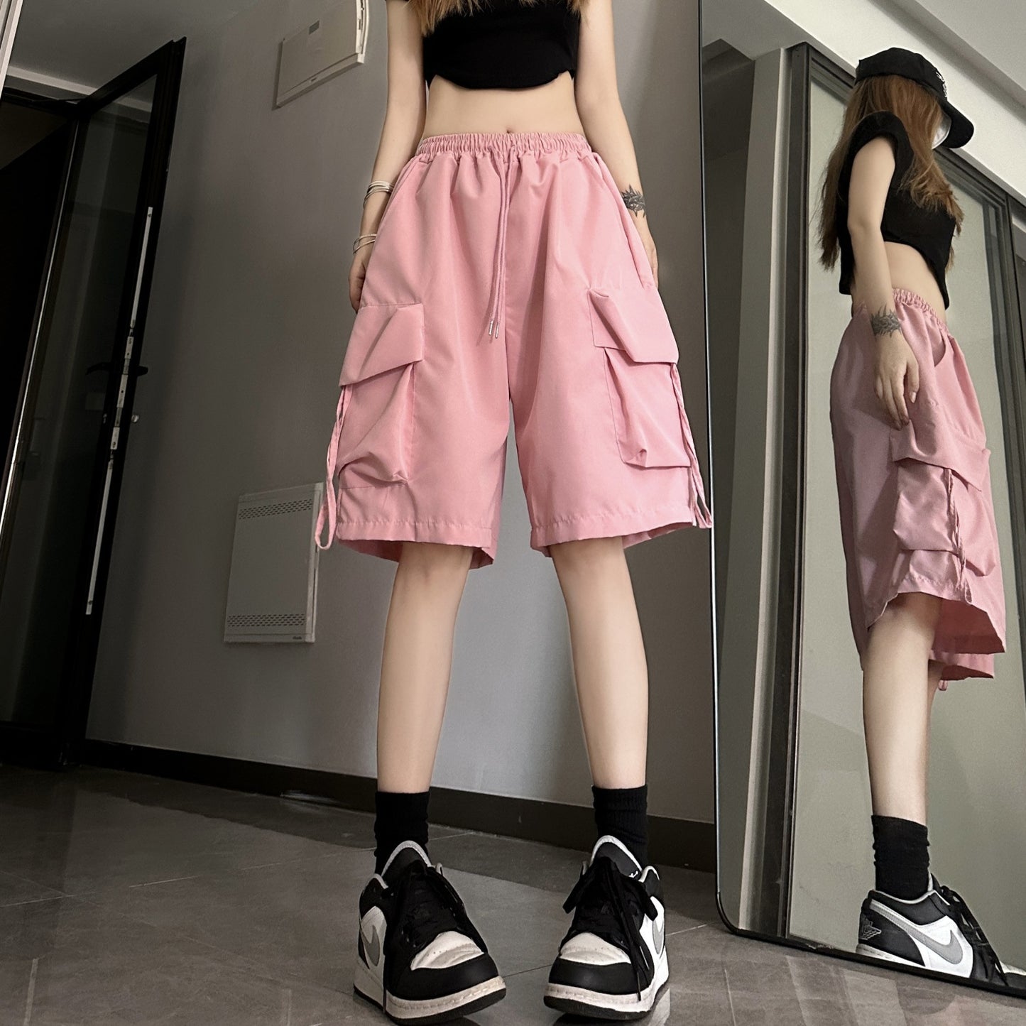 Dopamine pants Free shipping Tattoo Dopamine sports shorts women's American summer thin outer wear wide-leg casual and thin quick-drying overalls five points