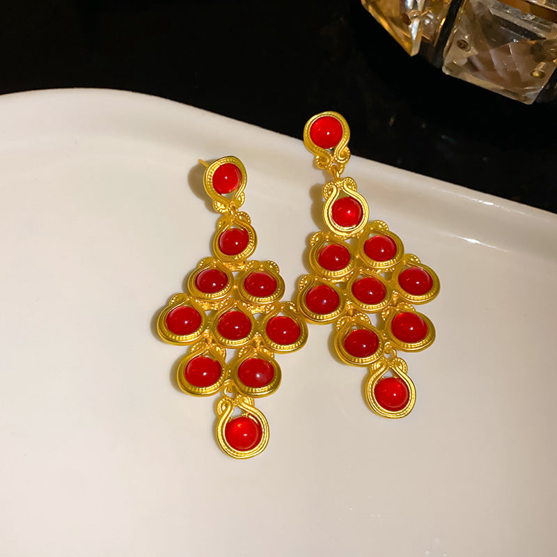 银针中古菱形几何耳环欧美夸张设计感耳坠复古高级感气质耳饰批发