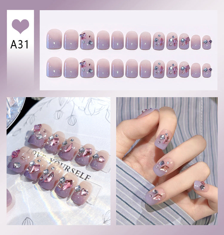 Fashion  nail Handmade Wear Nail Wholesale Internet Hot Diamond in the Debris Butterfly Glitter Nail Tips Finished Product Nail Patch Jelly Glue