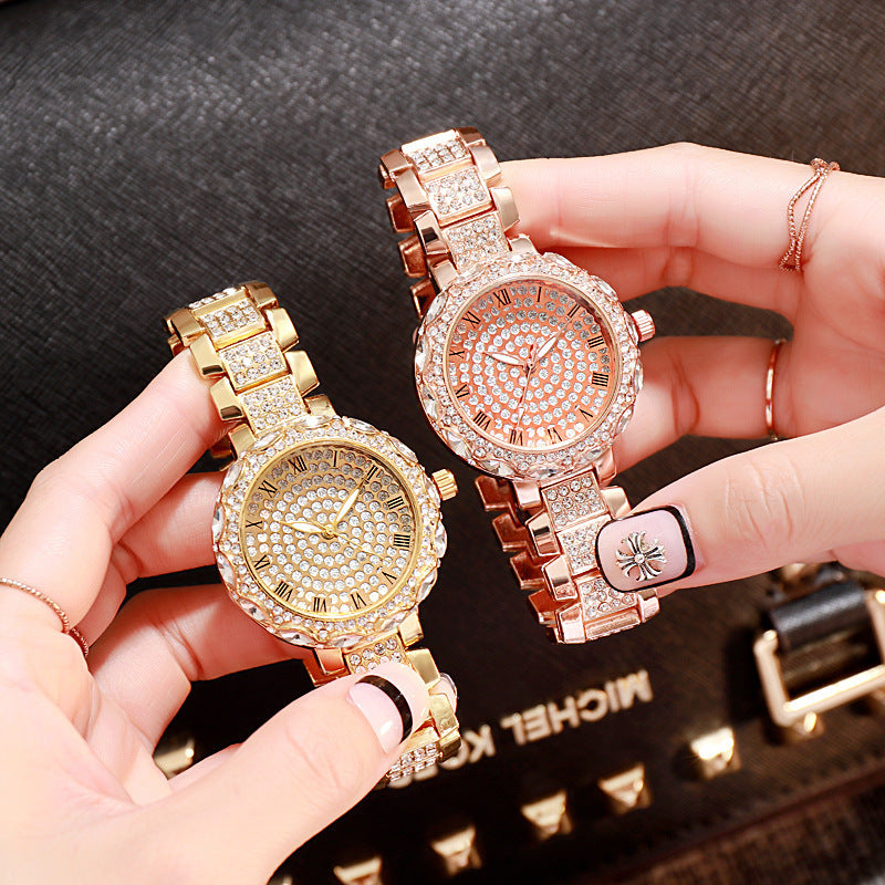 Fashion women's watchForeign Trade Starry Rhinestone Women's Bracelet Watch Women's Korean-Style Diamond-Embedded Roman Scale Alloy Steel Chain Women's Watch