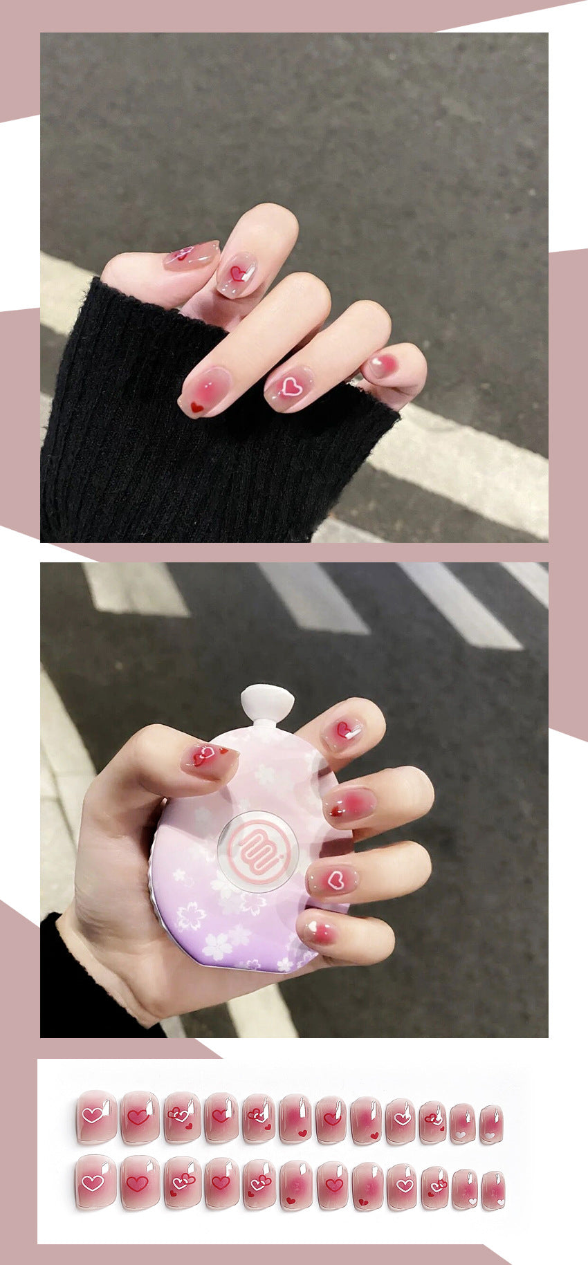 Fashion  nail Wearable Nail Sticker Short Peach Heart Wear Nail Polish Nail Shaped Piece Removable Nail Patch Finished Product Y23