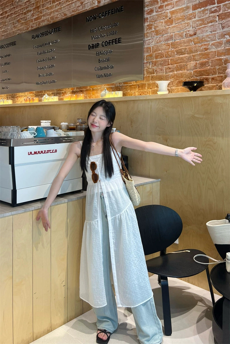 Fashion women's wear New American Style Bandage Dress Atmosphere Girls' Summer 2024 Mid-Length White High-End Beach Vest Dress