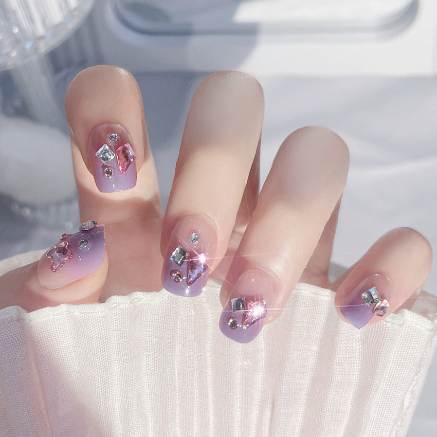 Fashion  nail Wear Nail Wholesale Internet Hot Diamond in the Debris Glitter Wear Nail Beauty Nail Polish Finished Product Nail Patch Jelly A31